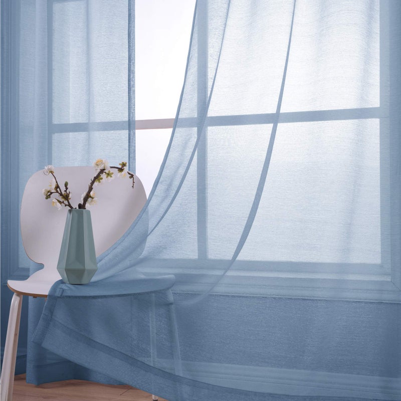 KOUFALL Dusty Blue Curtains 45 Inch Length for Kitchen Grommet Set 2 Pack Short Sheer Curtains for Small Windows Bedroom Bathroom Decor 52x45 Long - Image 4
